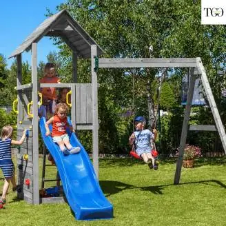 Fungoo® Carol 2 Toboggan et balançoire en bois Gris Jardin Play
