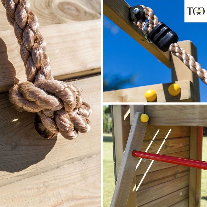 Toboggan Balançoire et Escalade Fungoo en Bois Carol 3 Jeu de Jardin en Bois