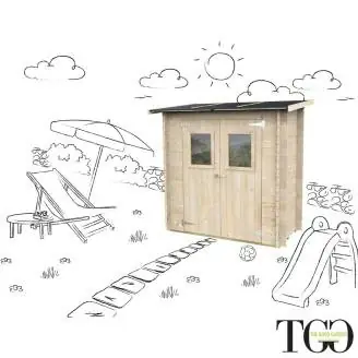 Abri de jardin en bois adossé Jack 2 x 1 m pour outils, porte double vitrée, 198 x 98 cm