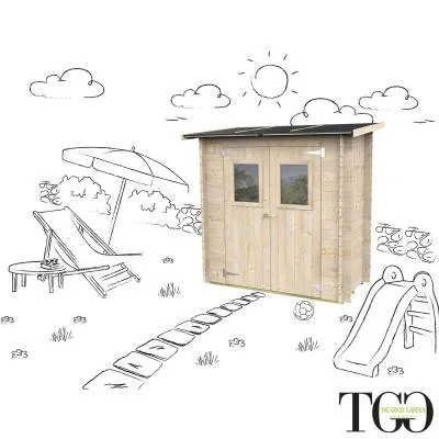 Abri de jardin en bois adossé Jack 2 x 1 m pour outils, porte double vitrée, 198 x 98 cm