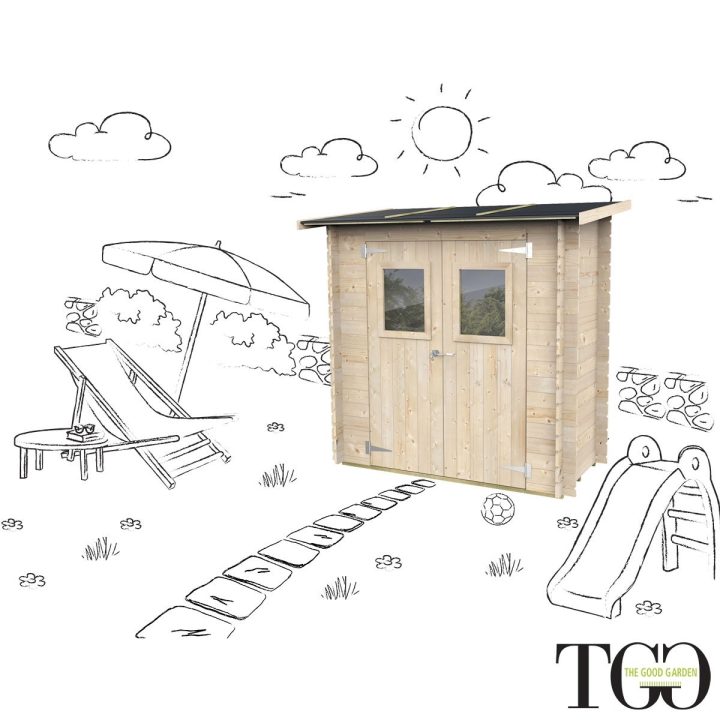 Abri de jardin en bois adossé Jack 2 x 1 m pour outils, porte double vitrée, 198 x 98 cm