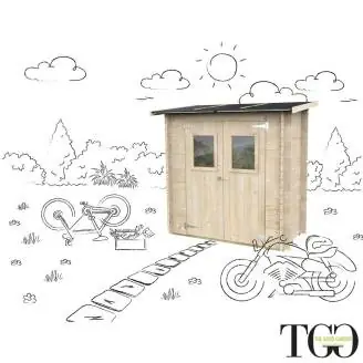 Abri de jardin en bois adossé Jack 2 x 1 m pour outils, porte double vitrée, 198 x 98 cm