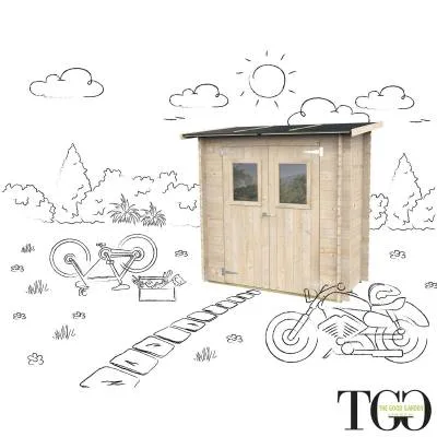 Abri de jardin en bois adossé Jack 2 x 1 m pour outils, porte double vitrée, 198 x 98 cm