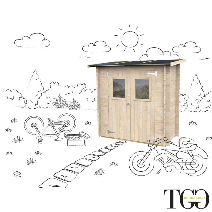 Abri de jardin en bois adossé Jack 2 x 1 m pour outils, porte double vitrée, 198 x 98 cm