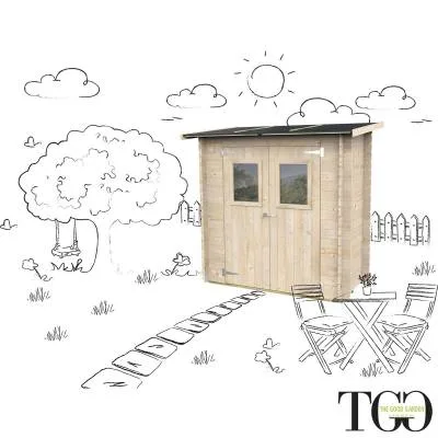 Abri de jardin en bois adossé Jack 2 x 1 m pour outils, porte double vitrée, 198 x 98 cm