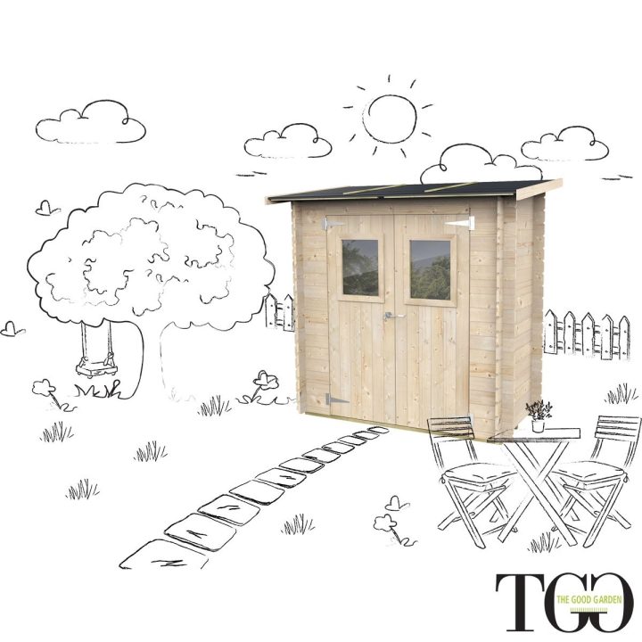Abri de jardin en bois adossé Jack 2 x 1 m pour outils, porte double vitrée, 198 x 98 cm