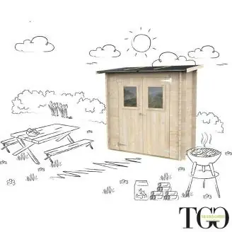 Abri de jardin en bois adossé Jack 2 x 1 m pour outils, porte double vitrée, 198 x 98 cm