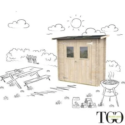 Abri de jardin en bois adossé Jack 2 x 1 m pour outils, porte double vitrée, 198 x 98 cm