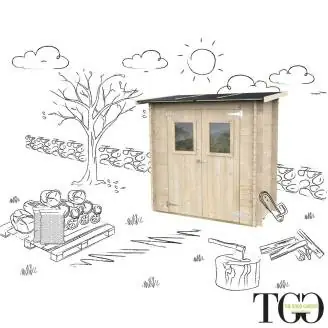 Abri de jardin en bois adossé Jack 2 x 1 m pour outils, porte double vitrée, 198 x 98 cm