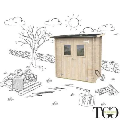 Abri de jardin en bois adossé Jack 2 x 1 m pour outils, porte double vitrée, 198 x 98 cm
