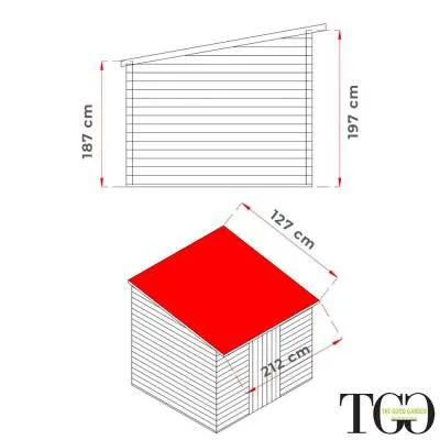 Abri de jardin en bois adossé Jack 2 x 1 m pour outils, porte double vitrée, 198 x 98 cm