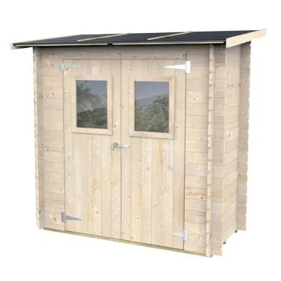 Abri de jardin en bois adossé Jack 2 x 1 m pour outils, porte double vitrée, 198 x 98 cm