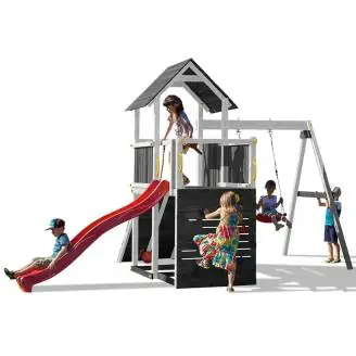 Toboggan Balançoire et aire de jeux en bois Fungoo® Carol 3 Blanc Jardin en bois