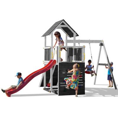 Toboggan Balançoire et aire de jeux en bois Fungoo® Carol 3 Blanc Jardin en bois