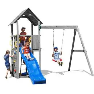 Fungoo® Carol 2 Toboggan et balançoire en bois Gris Jardin Play