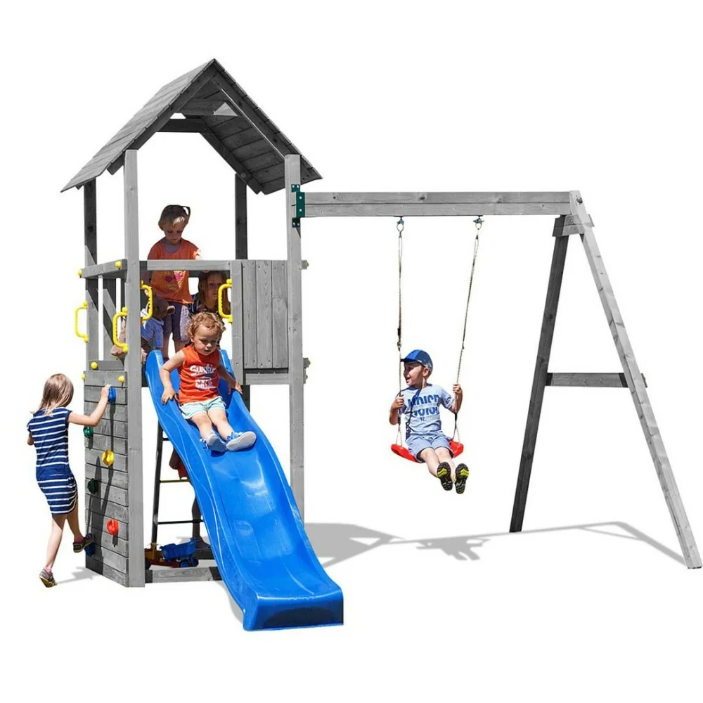 Fungoo® Carol 2 Toboggan et balançoire en bois Gris Jardin Play