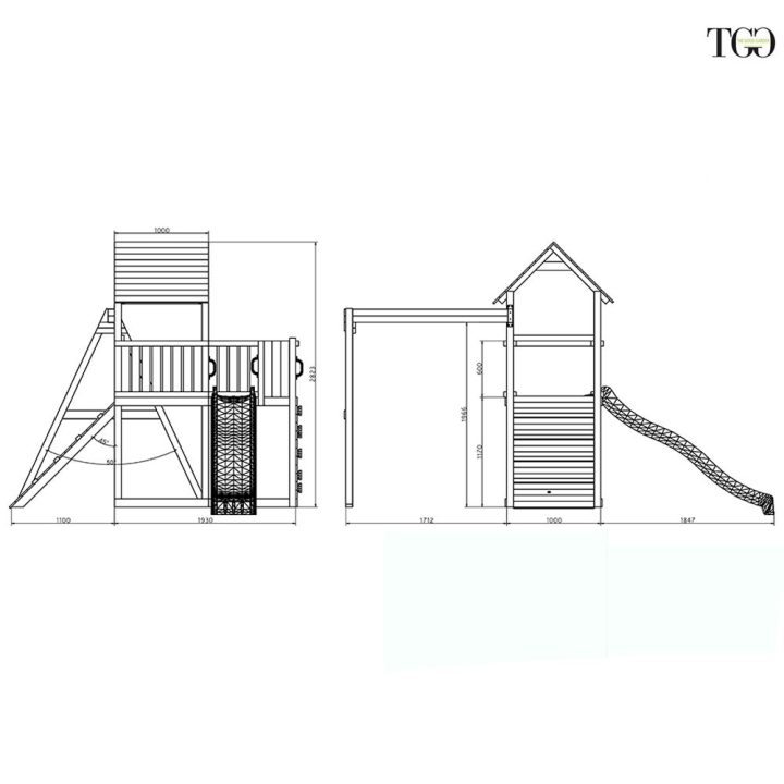 Toboggan Balançoire et Escalade en Bois Fungoo® Carol 3 Blanc Jeu de Jardin en Bois