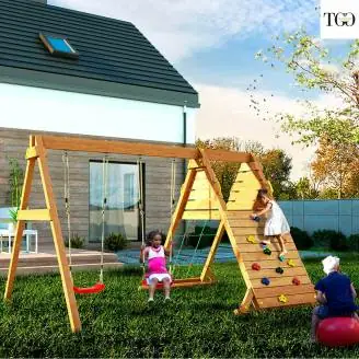 Fungoo SPIDER King Balançoire en bois et jeu d'escalade pour jardin