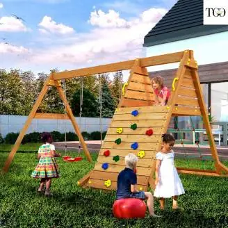Fungoo SPIDER King Balançoire en bois et jeu d'escalade pour jardin