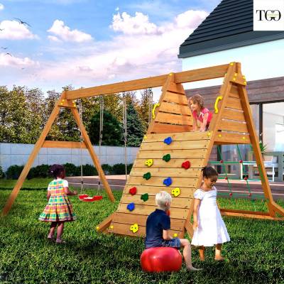 Fungoo SPIDER King Balançoire en bois et jeu d'escalade pour jardin