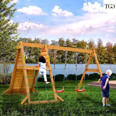 Fungoo SPIDER King Balançoire en bois et jeu d'escalade pour jardin