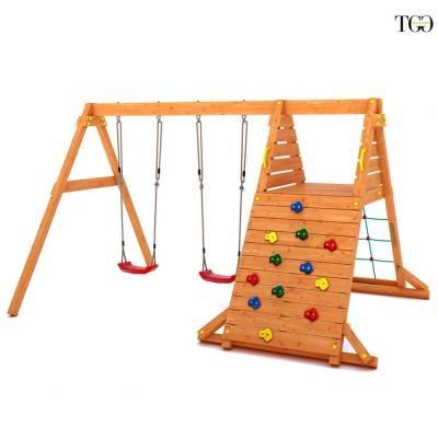 Fungoo SPIDER King Balançoire en bois et jeu d'escalade pour jardin