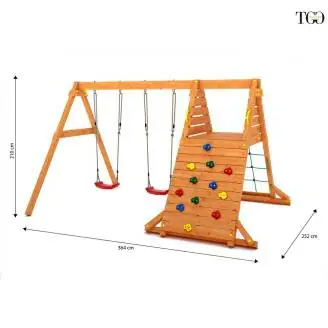 Fungoo SPIDER King Balançoire en bois et jeu d'escalade pour jardin