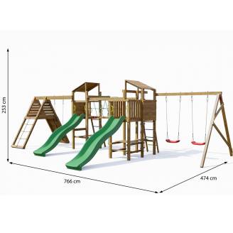 Parc de jeux en bois Playland BigFun TGG Play -3 balançoires, 2 toboggans, bac à sable, mur d'escalade, table de pique-nique
