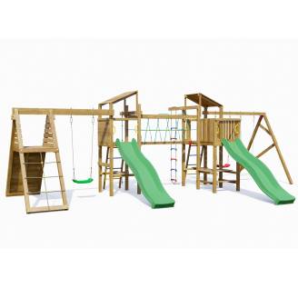 Parc de jeux en bois Playland BigFun TGG Play -3 balançoires, 2 toboggans, bac à sable, mur d'escalade, table de pique-nique