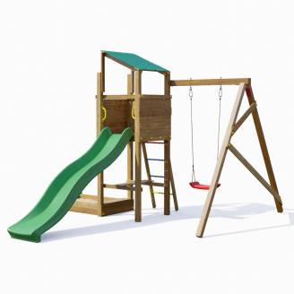 Parc de jeux en bois Playland Sunny TGG Play avec toboggan, balançoire et bac à sable