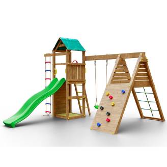 Parc de jeux en bois Woody Gym TGG Play avec tour, balançoire, toboggan, bac à sable et mur d'escalade