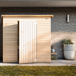 Abri de jardin en bois adossé Lady 2 x 1 m personnalisable, épaisseur 19 mm