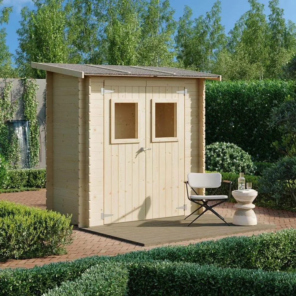 Abri de jardin en bois adossé Jack 2 x 1 m pour outils, porte double vitrée, 198 x 98 cm