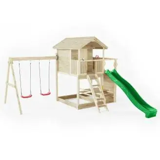 Maisonnette en bois Fungoo Moonlight avec toboggan et deux balançoires