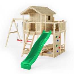 Maisonnette en bois Fungoo Moonlight avec toboggan et deux balançoires