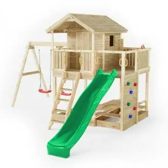 Maisonnette en bois Fungoo Moonlight avec toboggan et deux balançoires