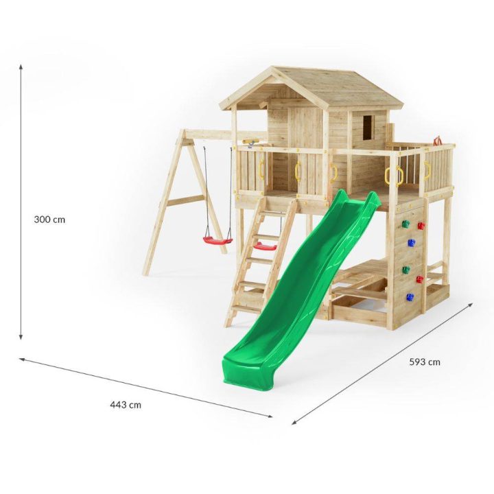 Maisonnette en bois Fungoo Moonlight avec toboggan et deux balançoires