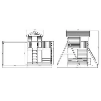 Maisonnette en bois Fungoo Moonlight avec toboggan et deux balançoires