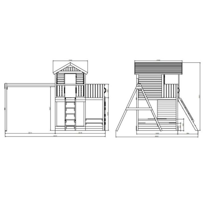 Maisonnette en bois Fungoo Moonlight avec toboggan et deux balançoires