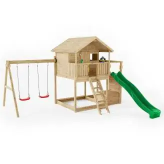 Maisonnette en bois Fungoo Sunshine avec toboggan et deux balançoires