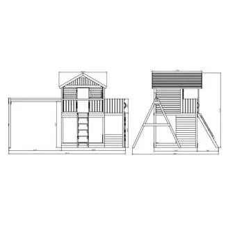 Maisonnette en bois Fungoo Sunshine avec toboggan et deux balançoires