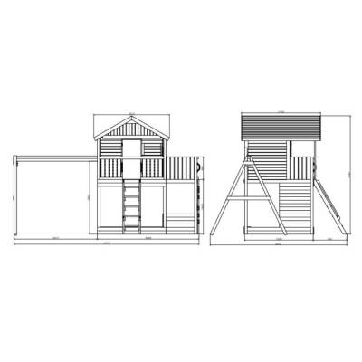 Maisonnette en bois Fungoo Sunshine avec toboggan et deux balançoires