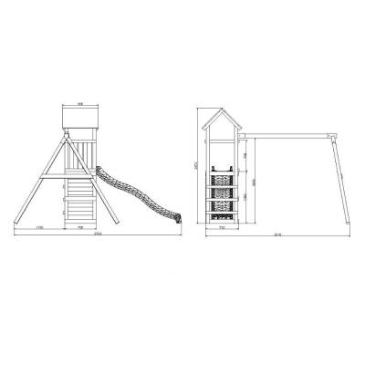 Fungoo Charly Aire de jeux de jardin en bois avec toboggan, deux balançoires et mur d'escalade