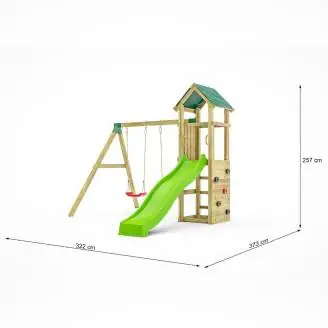 Fungoo Charly Aire de jeux de jardin en bois avec toboggan, deux balançoires et mur d'escalade