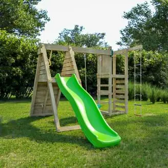 Ensemble de jeux de jardin en bois Fungoo Climber avec escalade, toboggan et balançoires