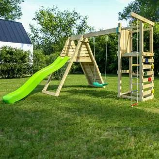 Ensemble de jeux de jardin en bois Fungoo Climber avec escalade, toboggan et balançoires