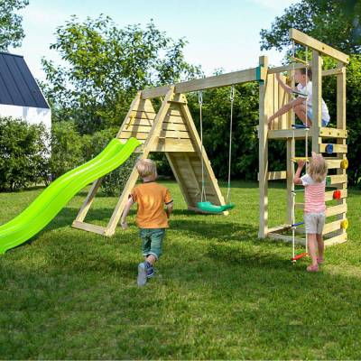 Ensemble de jeux de jardin en bois Fungoo Climber avec escalade, toboggan et balançoires