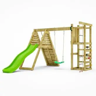 Ensemble de jeux de jardin en bois Fungoo Climber avec escalade, toboggan et balançoires