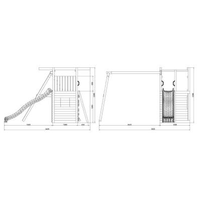 Aire de jeux en bois Fungoo Houser avec toboggan, deux balançoires et une maisonnette