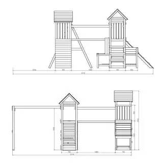 Aire de jeux en bois Fungoo Optimizer avec toboggan, balançoires, structure d'escalade et cuisine pour enfants